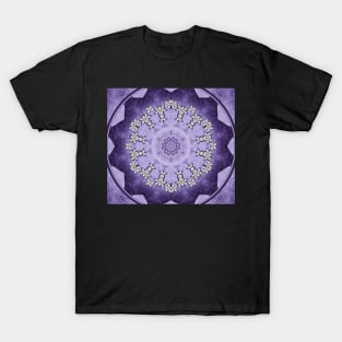 Silver flowers on deep purple textured mandala disc T-Shirt